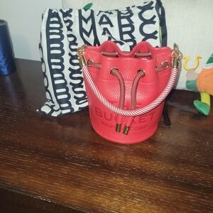 Marc Jacobs Coral-Red Pebbled Leather Bucket Crossbody